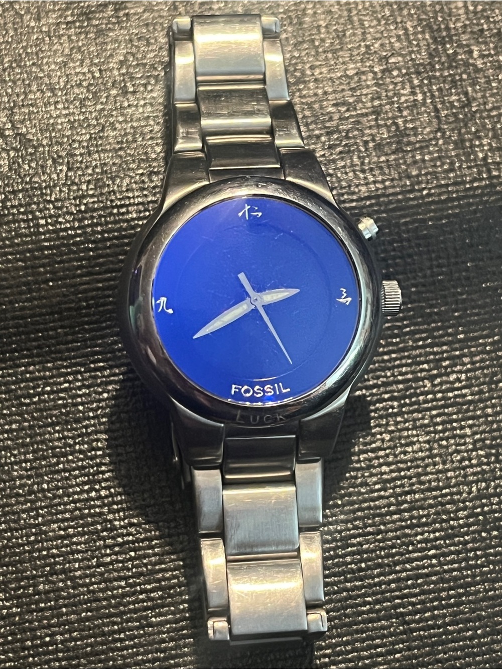 Rare y2k FOSSIL Big Tic Kanji LUCK JR-8087 Royal Blue Watch